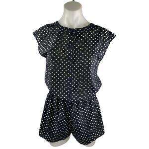 Aqua Women's Blue Polka Dots Button Down Short Cap Sleeve Jumpsuit Romper Size S
